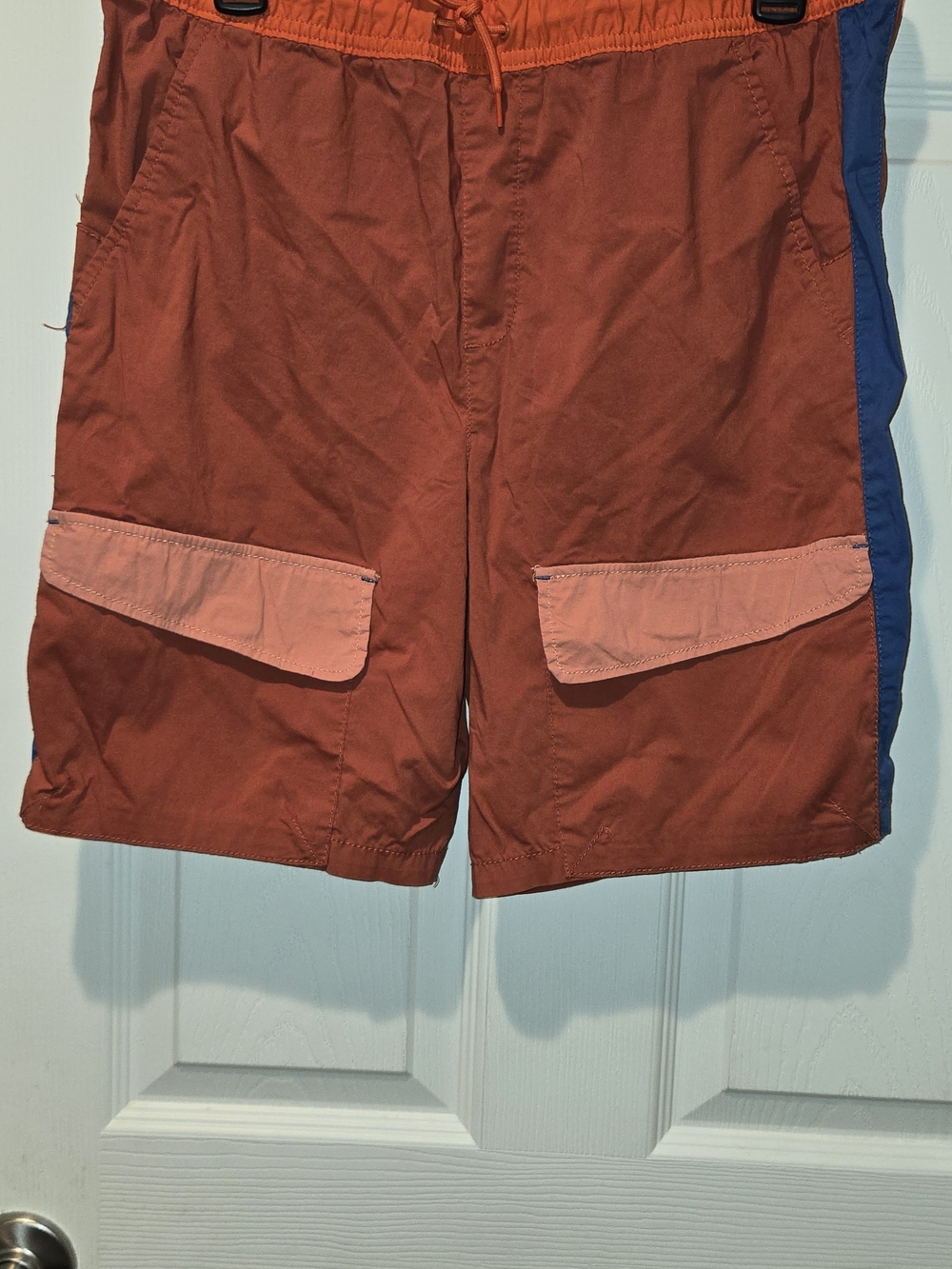 wonder nation Rust Orange Cargo Shorts with Pink Flap & Blue Side